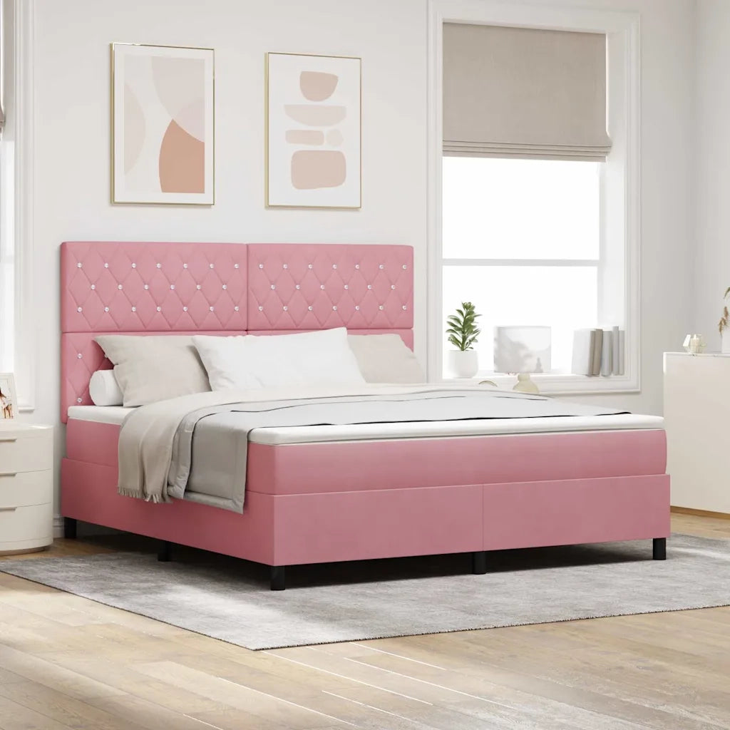 Letto a molle con materasso Rosa 180 x 200 cm Velluto 3339787