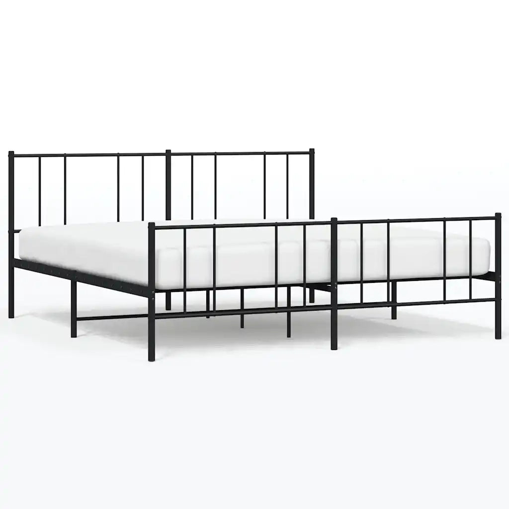 Letto matrimoniale | Letto per adulti | Giroletto con Testiera e Pediera Metallo Nero 183x213 cm