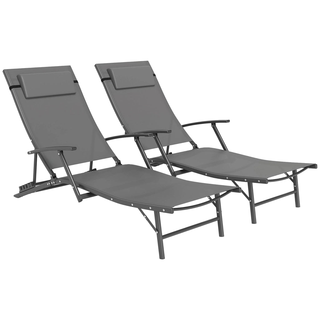 Set 2 Sdraio da Giardino Pieghevoli 64x154x87A cm con Schienale Regolabile e Cuscino Grigio