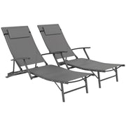Set 2 Sdraio da Giardino Pieghevoli 64x154x87A cm con Schienale Regolabile e Cuscino Grigio