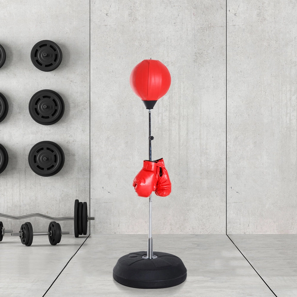 Punching Ball da Terra Altezza Regolabile Base Riempibile Ø43x126-144 cm Guantoni Inclusi Rosso