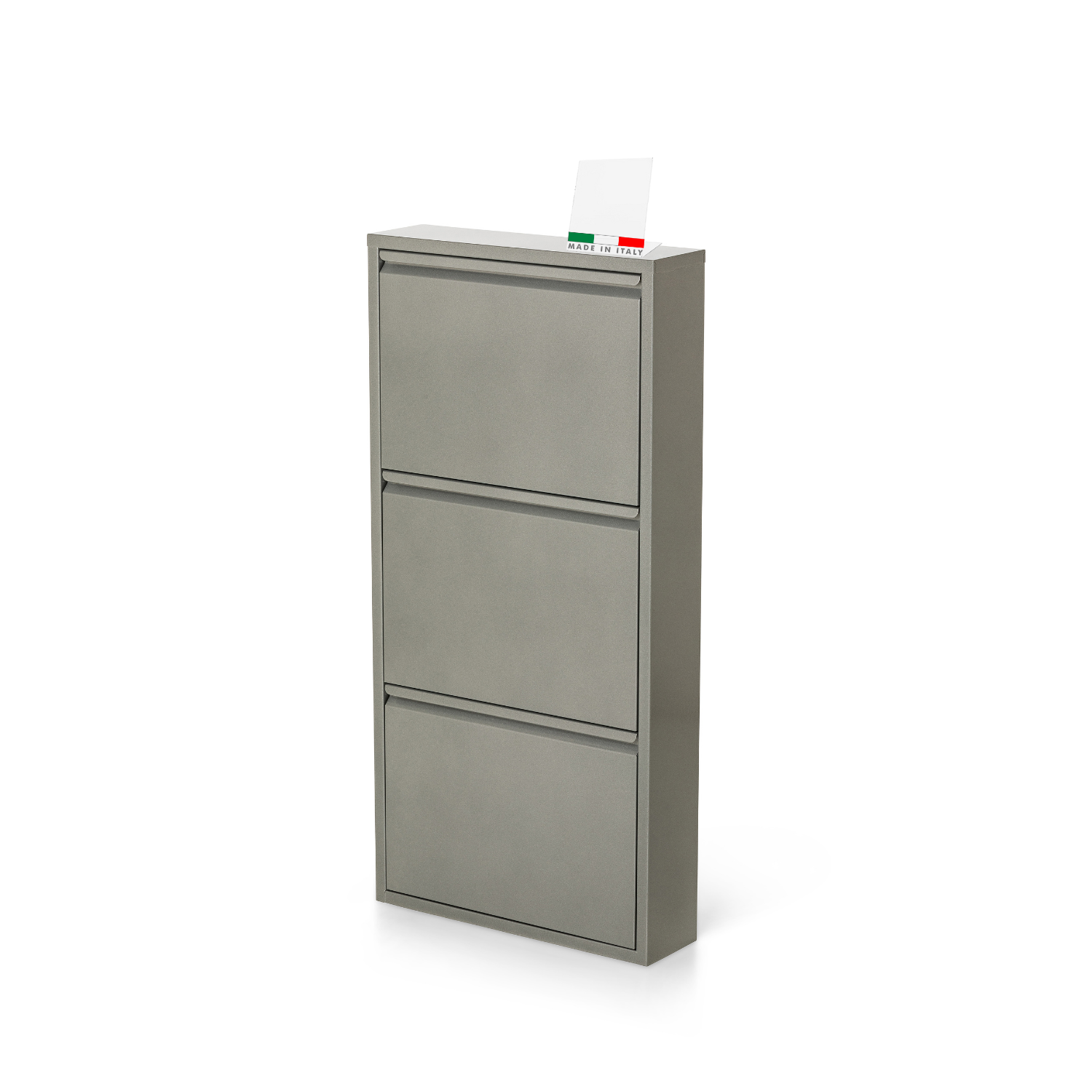 Scarpiera Salvaspazio Slim Metallo 3 Ante Vari Colori Dimensioni 105 x 50 x 15 cm Ripiani a Ribalta Sincronizzati Porta Scarpe Assemblata Ingresso Camera Colore: Grigio Metallizzato