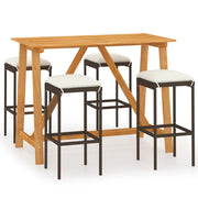 Set Bar da Giardino 5 pz | Set Salotto da Giardino con Cuscini Marrone