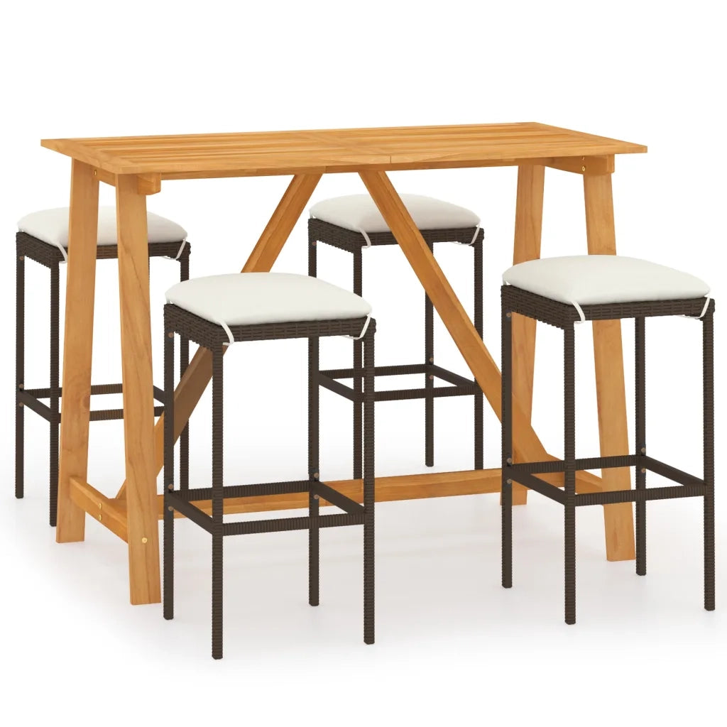 Set Bar da Giardino 5 pz | Set Salotto da Giardino con Cuscini Marrone