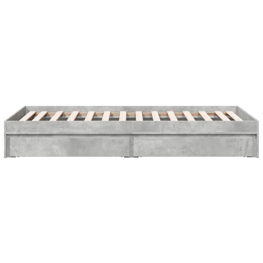 Letto singolo | Letto per adulti | Giroletto Cassetti Grigio Cemento 90x190 cm Legno Multistrato
