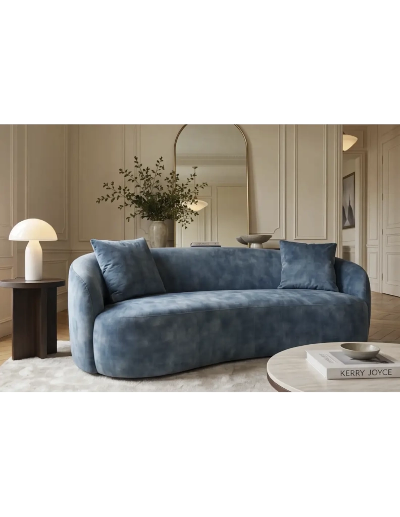 Divano NYJY con pouf contenitore in velluto - Blu - 178 x 67 x 120 cm