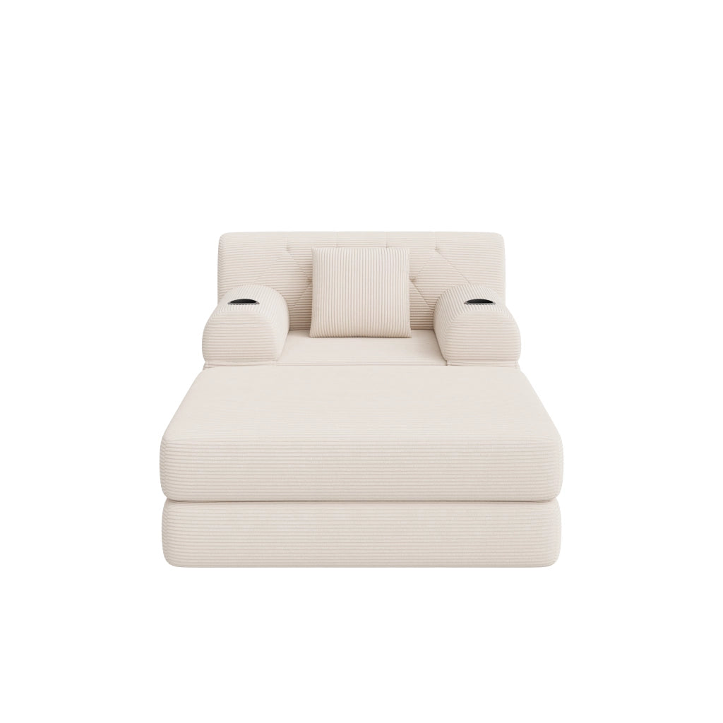 Poltrona letto 1 posto - con funzione letto e tasche laterali - in tessuto a coste beige