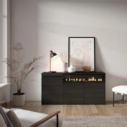 Credenza, Mobile, 150x35x75cm, 3 Porte, Camino elettrico, Nero RF2514