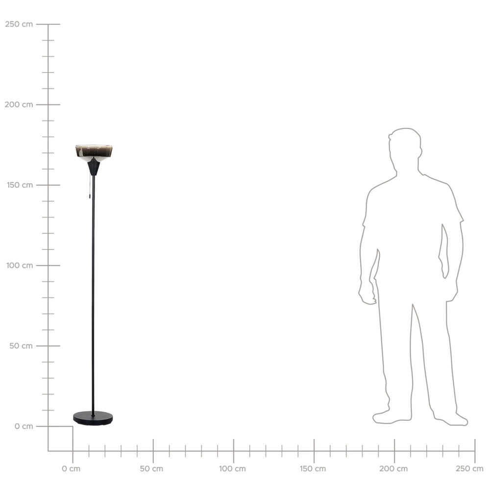 Lampada da terra  base metallo nero argento paralume fumé vetro 175 cm Interruttore cordicella moderna camera da letto soggiorno