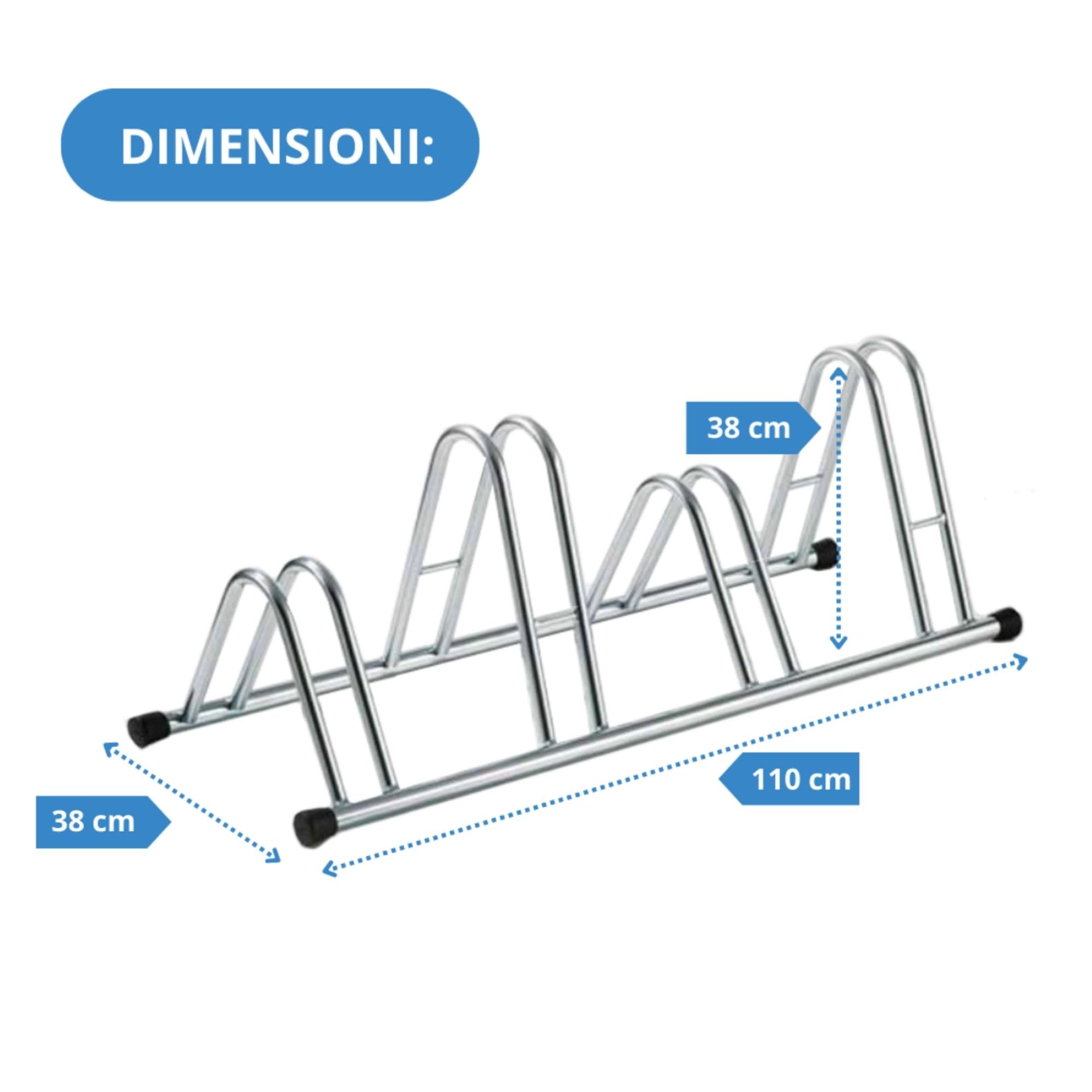Andrys Rastrelliera Bici 4 Posti Alto/Basso Ruote 6cm Zincato Argento
