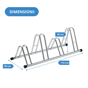 Andrys Rastrelliera Bici 4 Posti Alto/Basso Ruote 6cm Zincato Argento
