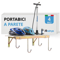 Andrys Porta Bici Muro 4 Posti con Ganci e Mensola Smontabile Oro