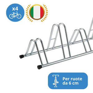 Andrys Rastrelliera Bici 4 Posti Alto/Basso Ruote 6cm Zincato Argento
