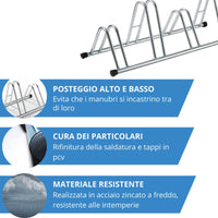 Andrys Rastrelliera Bici 4 Posti Alto/Basso Ruote 6cm Zincato Argento