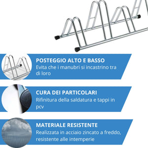 Andrys Rastrelliera Bici 4 Posti Alto/Basso Ruote 6cm Zincato Argento