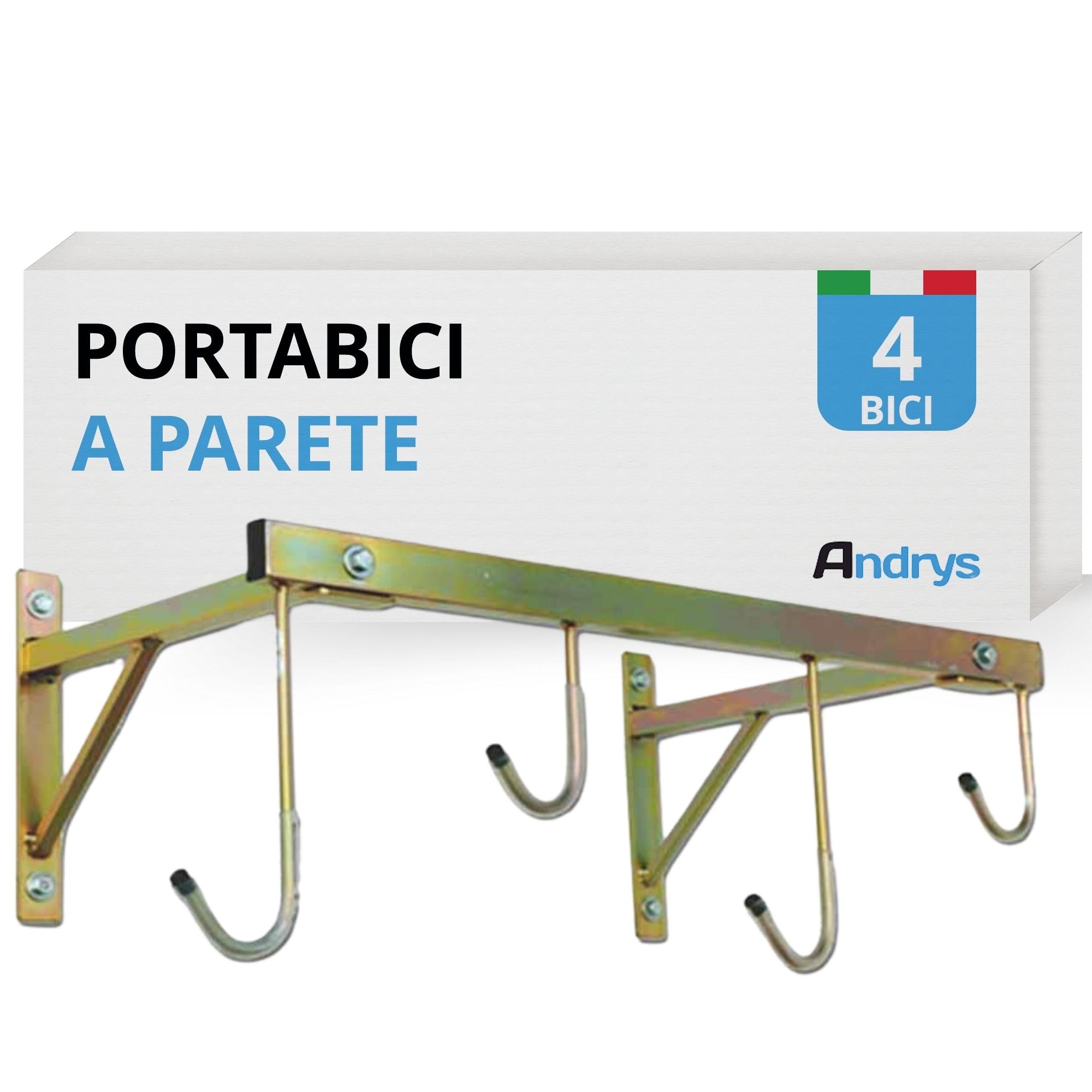 Andrys Porta Bici Muro 4 Posti con Ganci Smontabile Zincato Oro