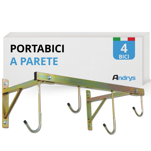 Andrys Porta Bici Muro 4 Posti con Ganci Smontabile Zincato Oro
