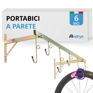 Andrys Porta Bici Muro 6 Posti con Ganci e Anelli Smontabile Oro
