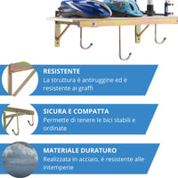 Andrys Porta Bici Muro 4 Posti con Ganci e Mensola Smontabile Oro