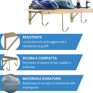Andrys Porta Bici Muro 4 Posti con Ganci e Mensola Smontabile Oro