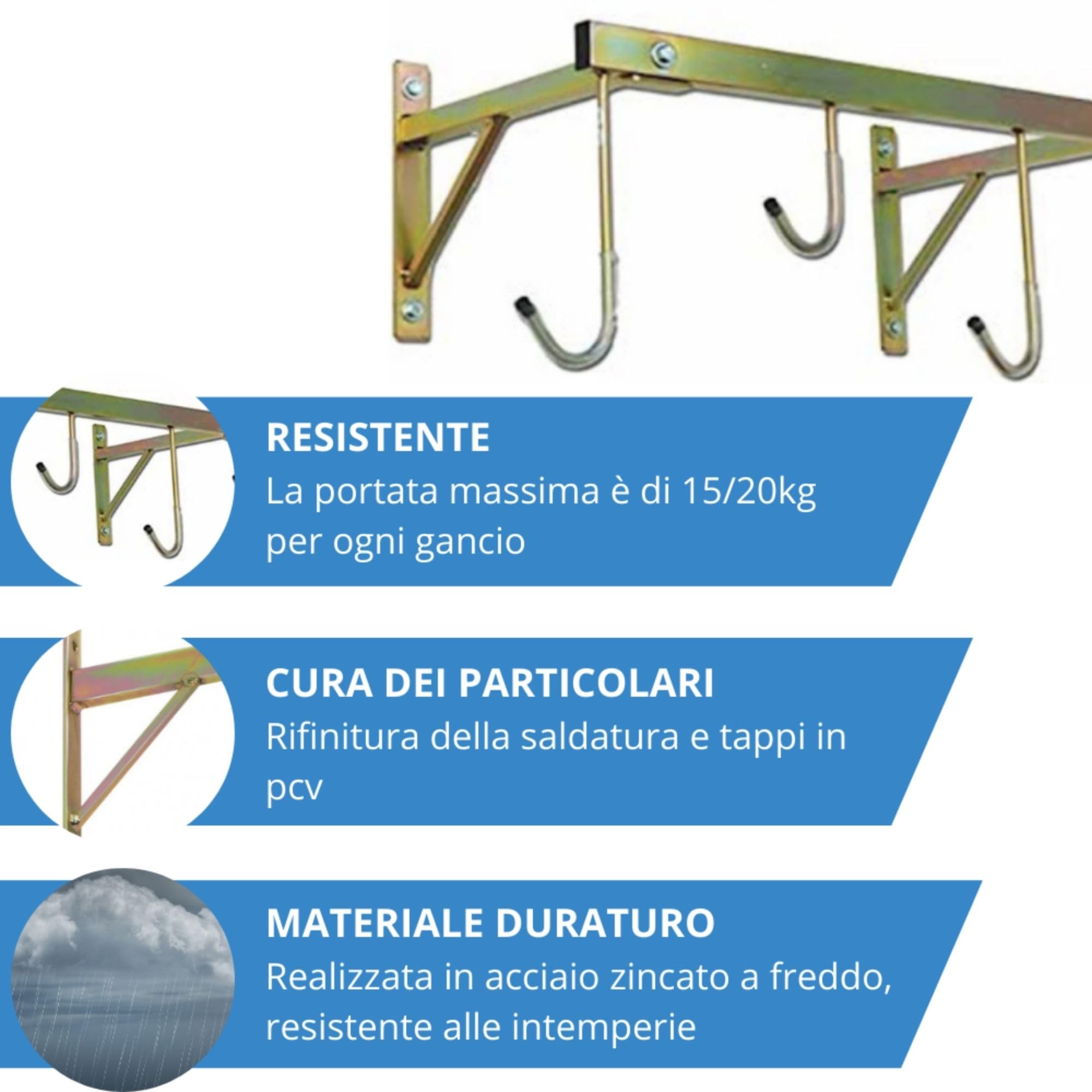 Andrys Porta Bici Muro 4 Posti con Ganci Smontabile Zincato Oro