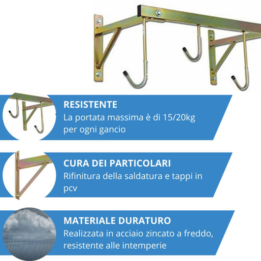 Andrys Porta Bici Muro 4 Posti con Ganci Smontabile Zincato Oro
