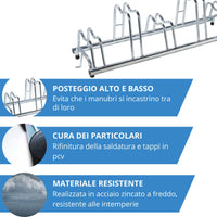 Andrys Rastrelliera Bici 5 Posti con Staffe e Tappi Alto/Basso Zincato Argento