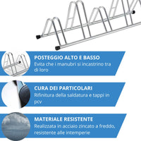 Andrys Rastrelliera Bici 5 Posti Alto/Basso Ruote 6cm Zincato Argento