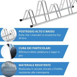 Andrys Rastrelliera Bici 5 Posti Alto/Basso Ruote 6cm Zincato Argento