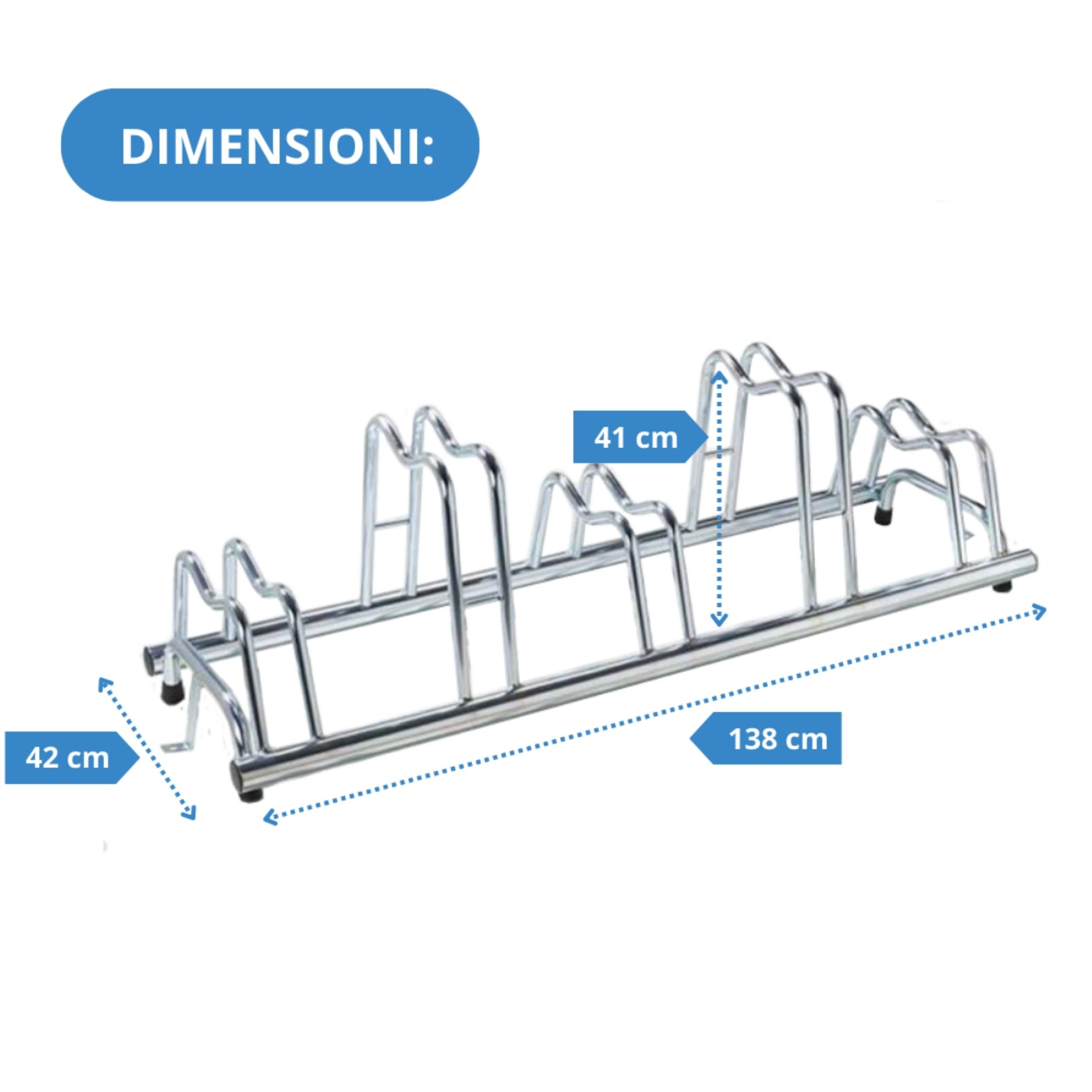 Andrys Rastrelliera Bici 5 Posti con Staffe e Tappi Alto/Basso Zincato Argento