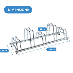 Andrys Rastrelliera Bici 5 Posti con Staffe e Tappi Alto/Basso Zincato Argento