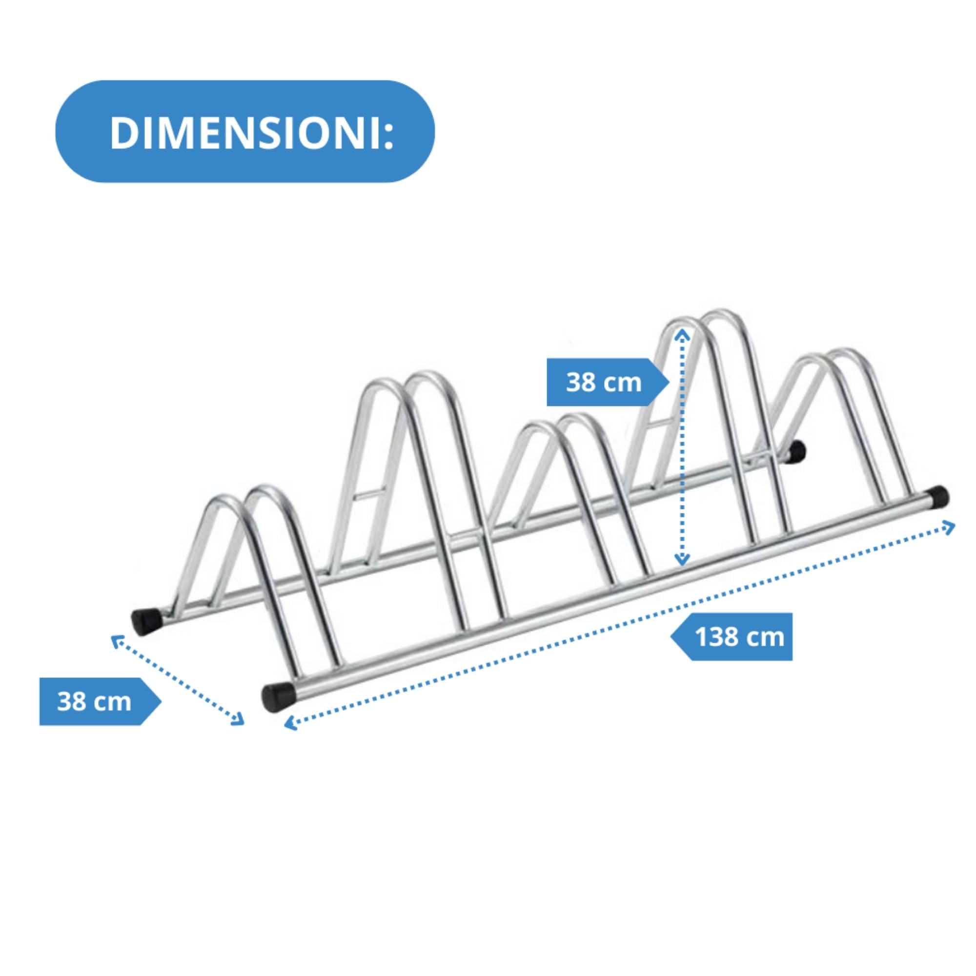 Andrys Rastrelliera Bici 5 Posti Alto/Basso Ruote 6cm Zincato Argento