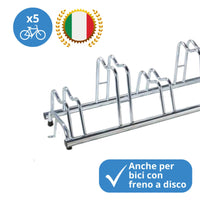 Andrys Rastrelliera Bici 5 Posti con Staffe e Tappi Alto/Basso Zincato Argento