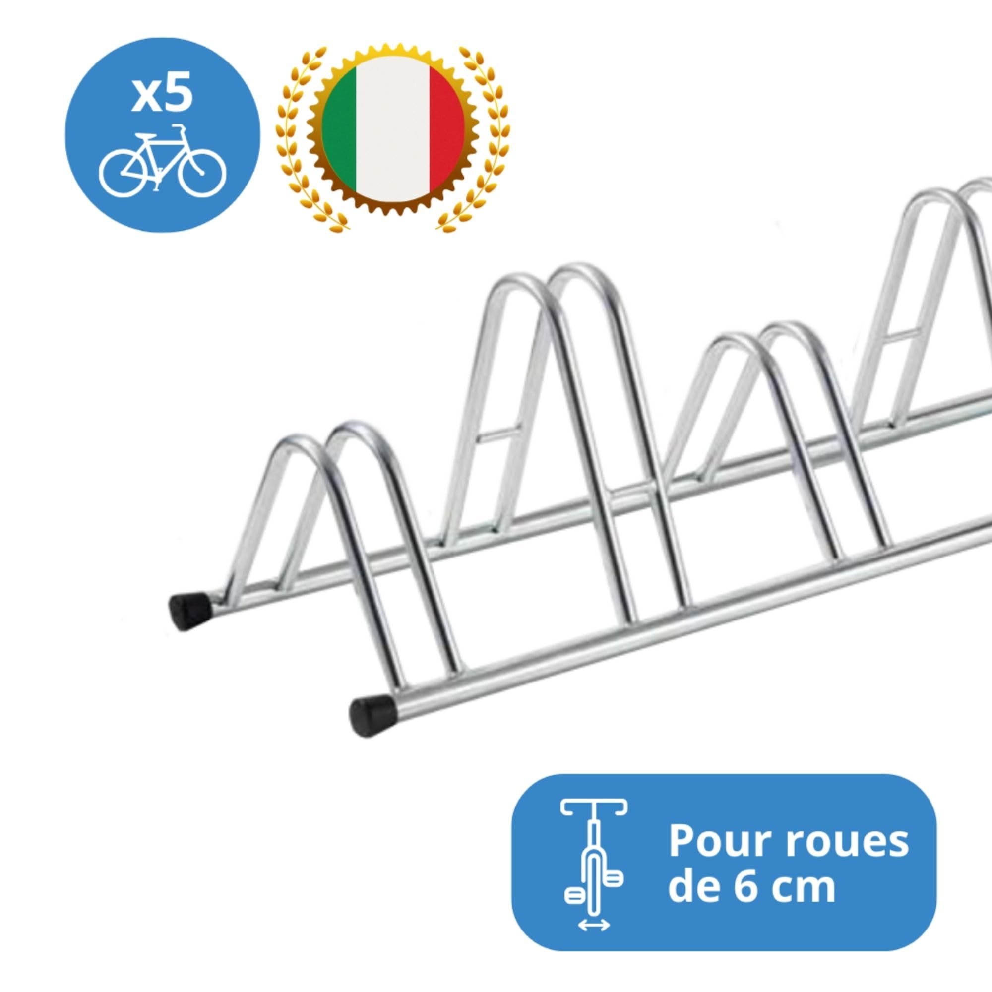 Andrys Rastrelliera Bici 5 Posti Alto/Basso Ruote 6cm Zincato Argento