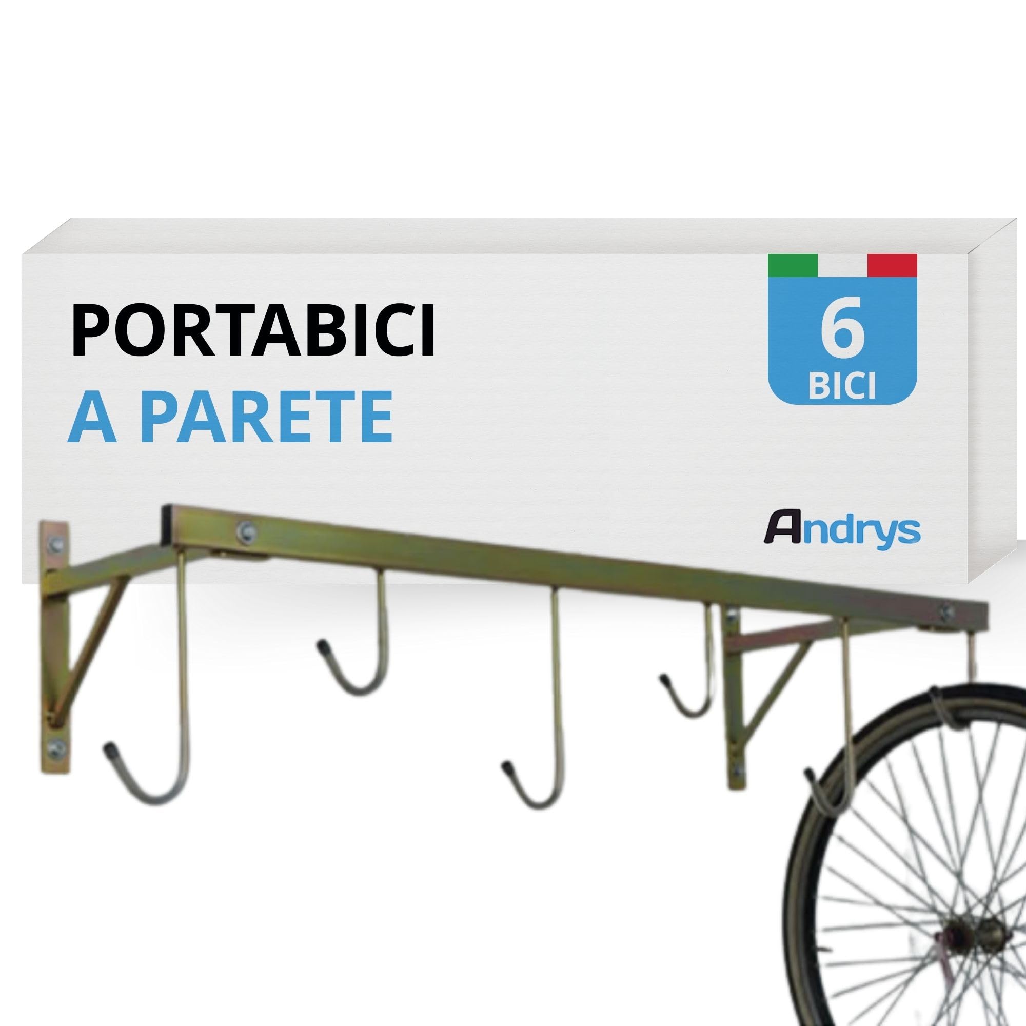 Andrys Porta Bici Muro 6 Posti con Ganci Smontabile Zincato Oro