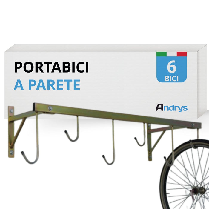 Andrys Porta Bici Muro 6 Posti con Ganci Smontabile Zincato Oro