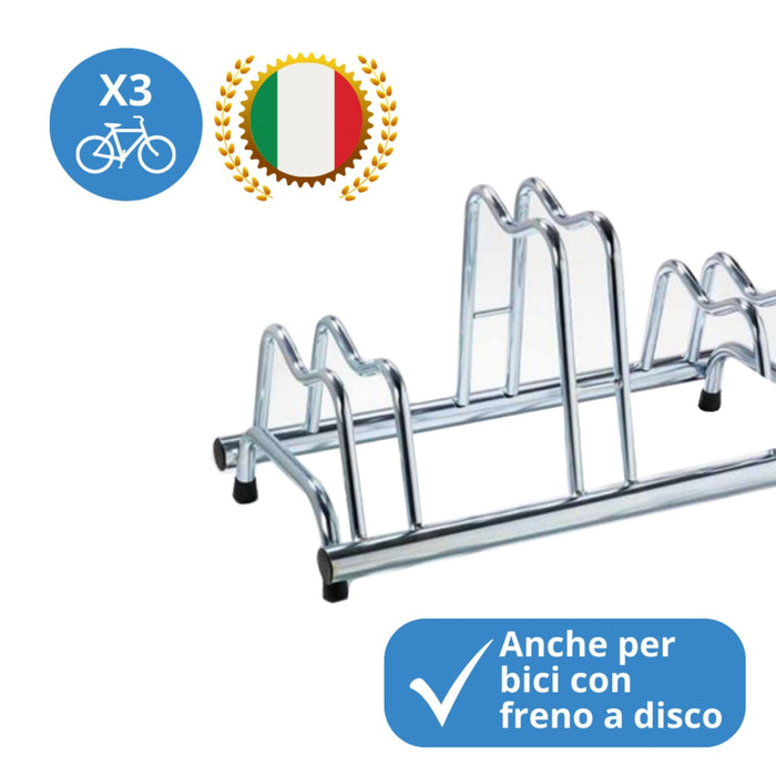 Andrys Rastrelliera Bici 3 Posti con Tappi Alto/Basso Zincato Argento