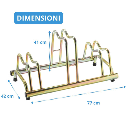 Andrys Rastrelliera Bici 3 Posti con Tappi Alto/Basso Zincato Tropical Oro