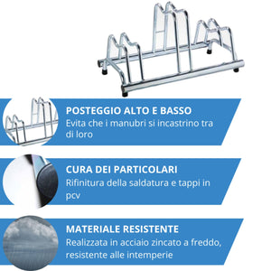 Andrys Rastrelliera Bici 3 Posti con Tappi Alto/Basso Zincato Argento