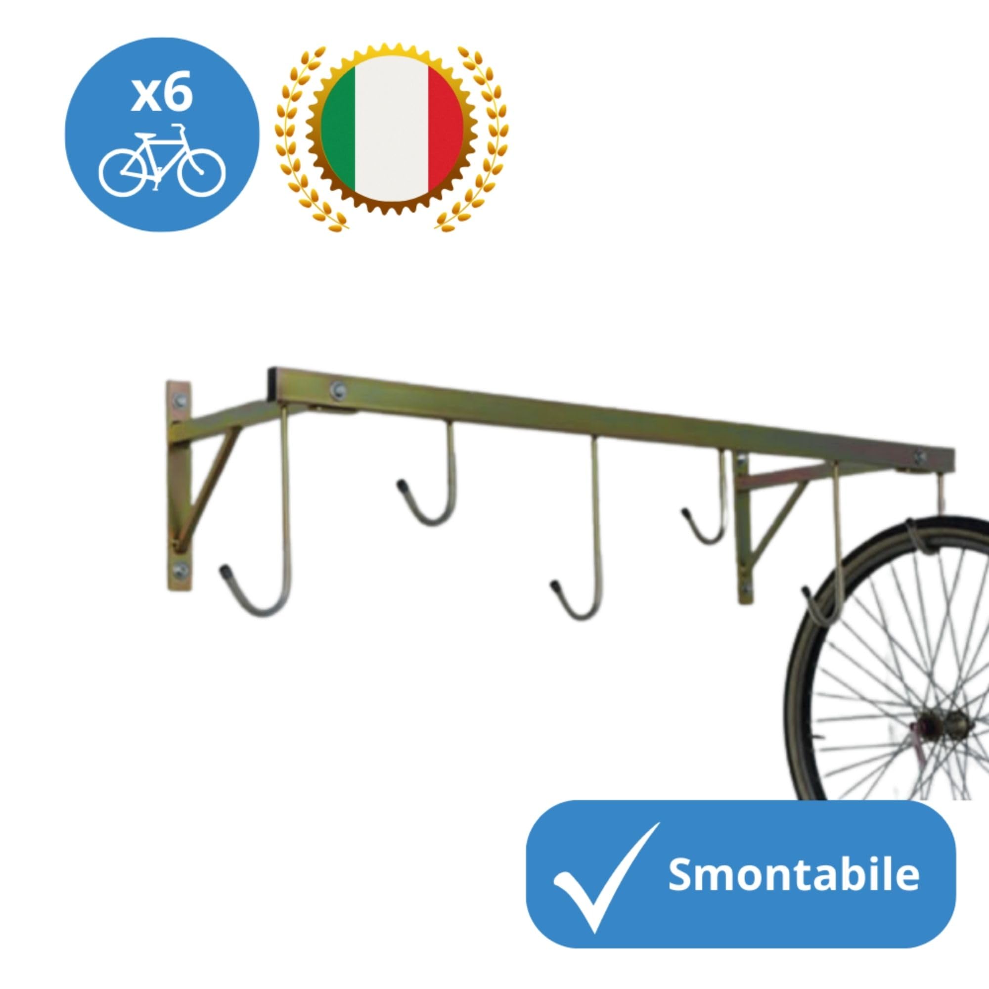 Andrys Porta Bici Muro 6 Posti con Ganci Smontabile Zincato Oro