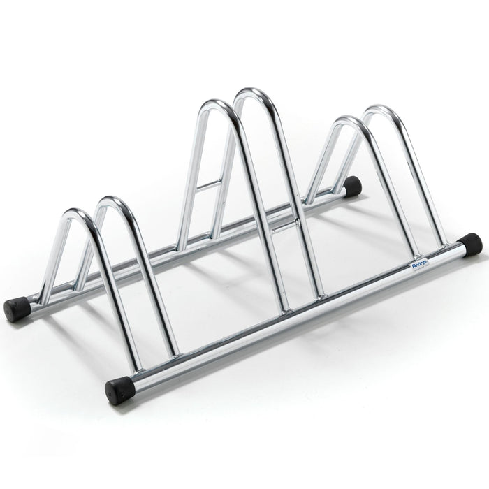 Andrys Rastrelliera Bici 3 Posti Alto/Basso Ruote 6cm Zincato Argento