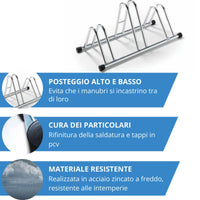 Andrys Rastrelliera Bici 3 Posti Alto/Basso Ruote 6cm Zincato Argento