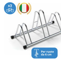 Andrys Rastrelliera Bici 3 Posti Alto/Basso Ruote 6cm Zincato Argento