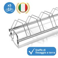 Andrys Rastrelliera Bici 5 Posti Inclinato 30° Acciaio Zincato Argento