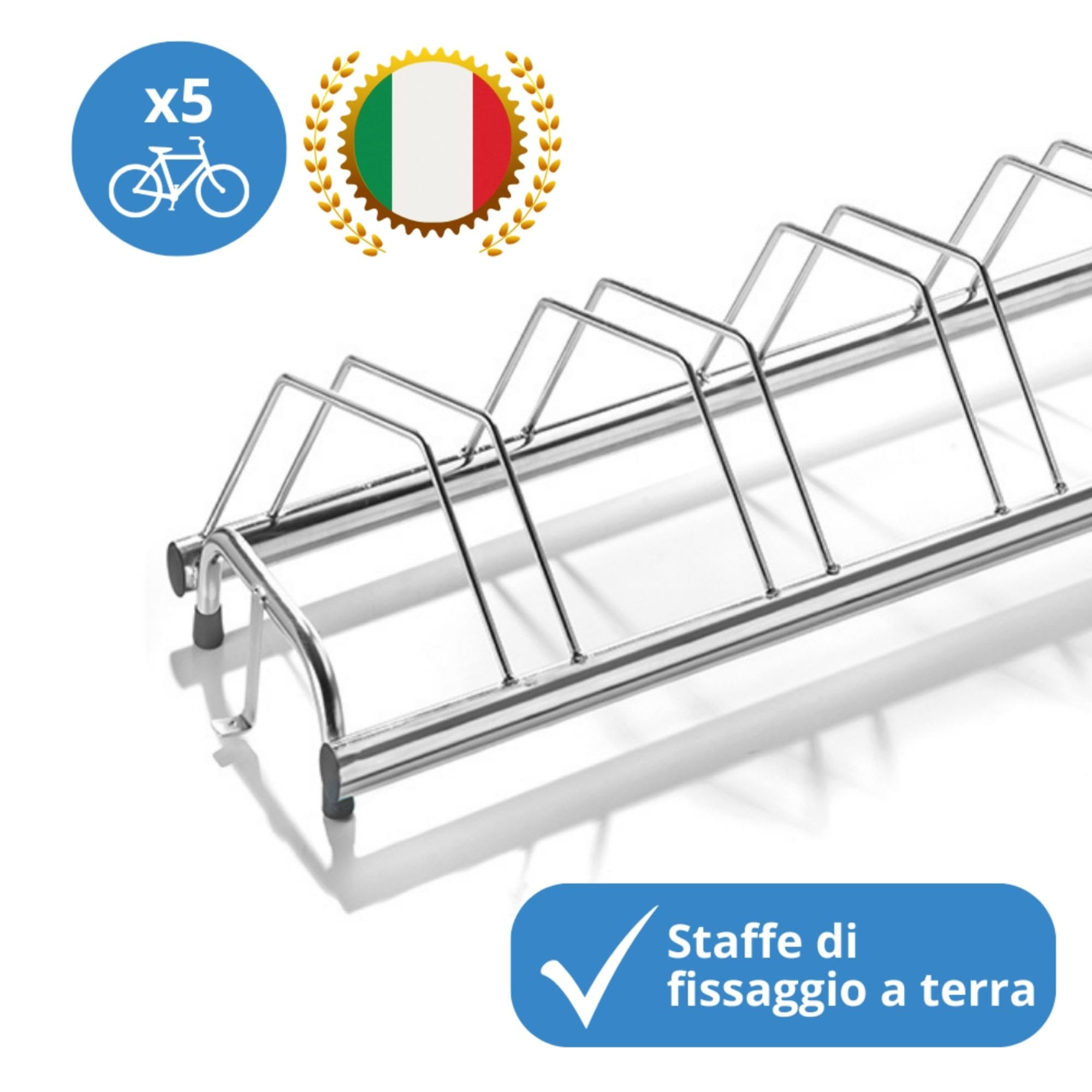 Andrys Rastrelliera Bici 5 Posti Inclinato 30° Acciaio Zincato Argento