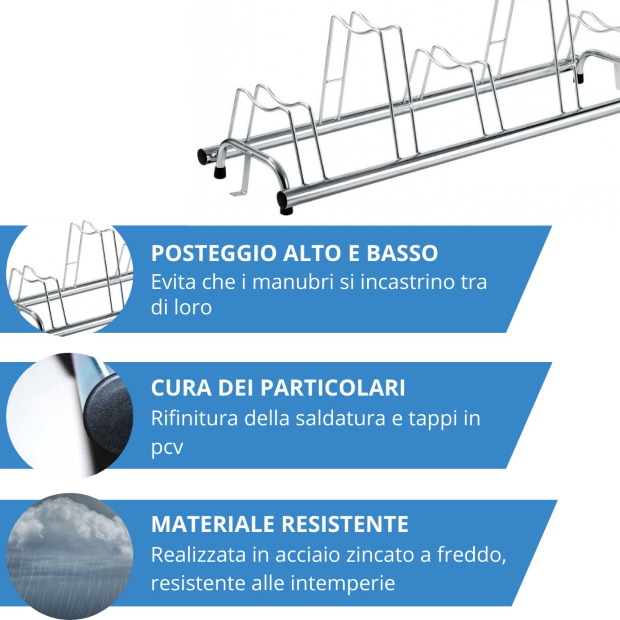 Andrys Rastrelliera Bici 5 Posti Alto/Basso per Freni a Disco Zincato Argento