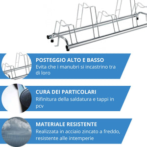 Andrys Rastrelliera Bici 5 Posti Alto/Basso per Freni a Disco Zincato Argento