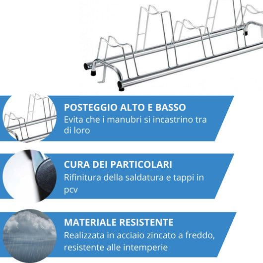 Andrys Rastrelliera Bici 5 Posti Alto/Basso per Freni a Disco Zincato Argento