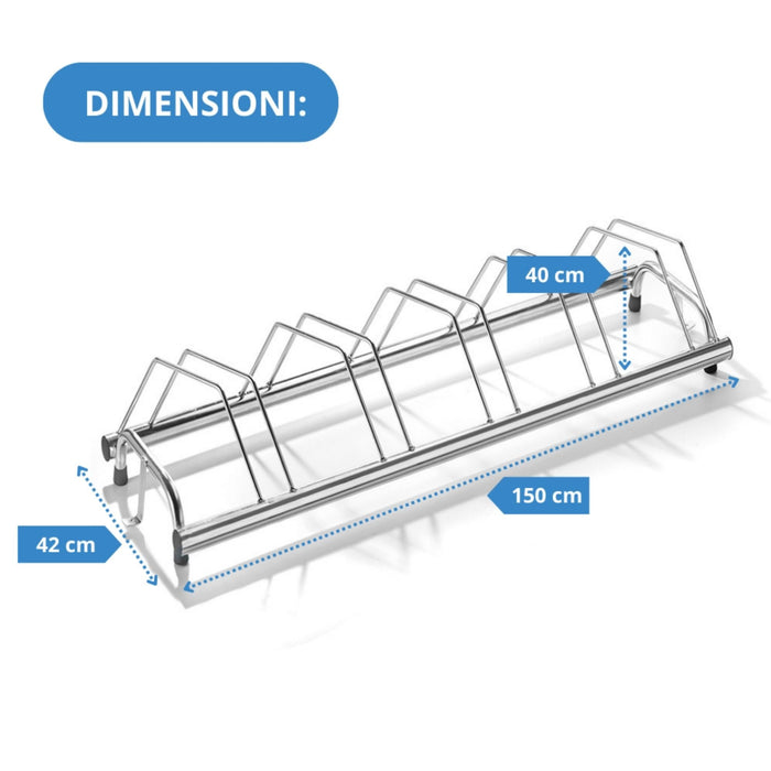 Andrys Rastrelliera Bici 5 Posti Inclinato 30° Acciaio Zincato Argento