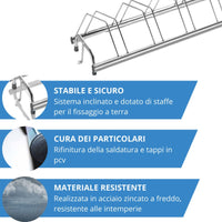 Andrys Rastrelliera Bici 5 Posti Inclinato 30° Acciaio Zincato Argento